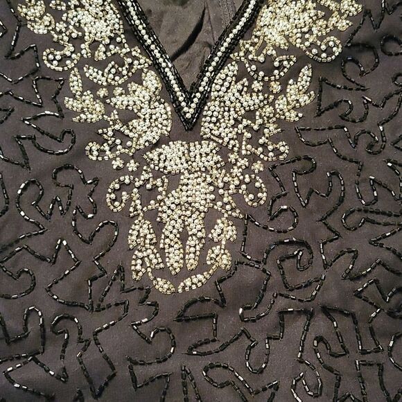 VTG LAURENCE KAZAR Glass Beaded Formal Black Tie Castlecore Blouse Small - Picture 12 of 13